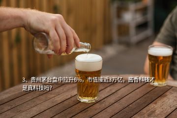 3、貴州茅臺盤中拉升6%，市值接近3萬億，醬香科技才是真科技嗎？