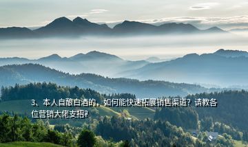 3、本人自釀白酒的，如何能快速拓展銷售渠道？請教各位營銷大佬支招？