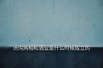 湯溝兩相和酒業(yè)是什么時候成立的