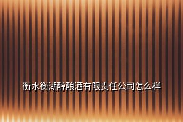 衡水衡湖醇釀酒有限責任公司怎么樣