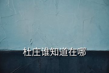 杜莊誰(shuí)知道在哪